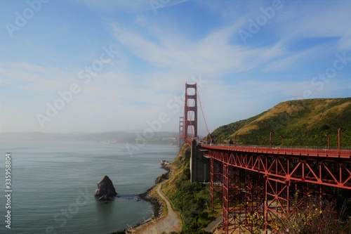 Golden gate bridge in San Francisco during the spring on a sunny day