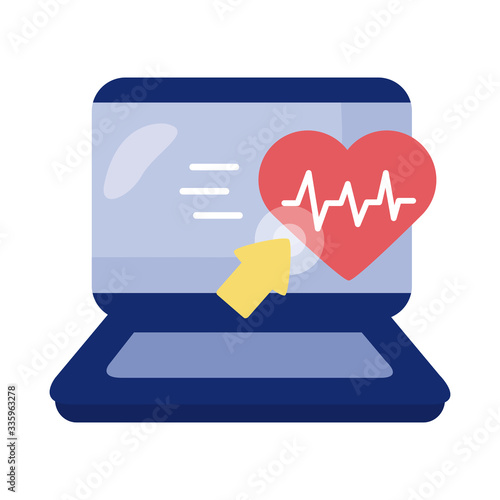 laptop with heart cardio health online detaild style