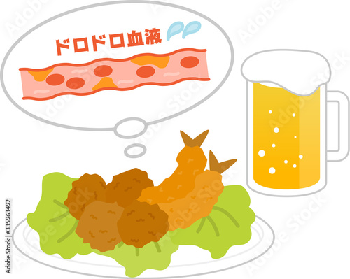 唐揚げとエビフライとビール