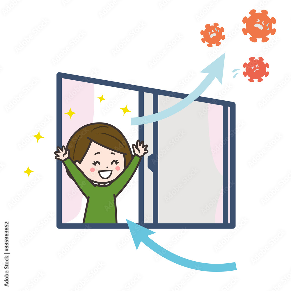 換気してウイルスを追い出す女性 イラスト Stock Vector Adobe Stock 換気してウイルスを追い出す女性 イラスト Stock Vector Adobe Stock