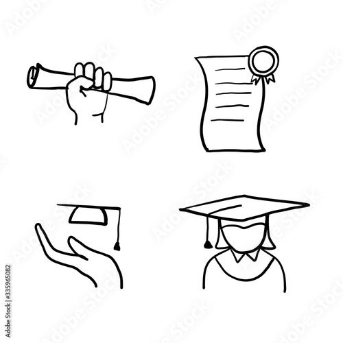 hand drawn Graduation icon set in thin line style doodle vector