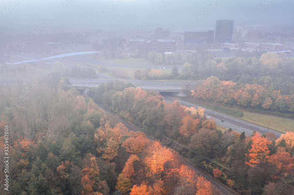 Telford Centre at Misty Autumnal Morning