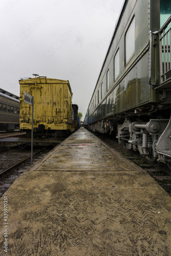 Obraz premium Train bags parked in the rain