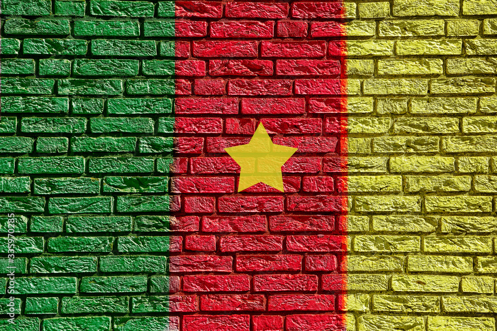Colorful background and texture depiction of country flag on a brick wall. Colorful background and texture depiction of country flag on a brick wall.