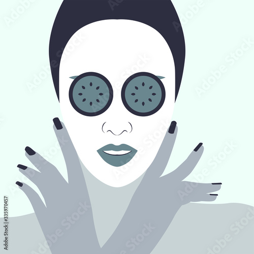 mujer con mascarilla de limpieza en la cara, bellezapersonal, mascarilla para cuidar la pieñ, cara, cuerpo photo