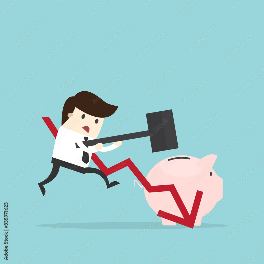 Crisis Businessman break piggy coin bank Crisis Businessman break piggy coin bank