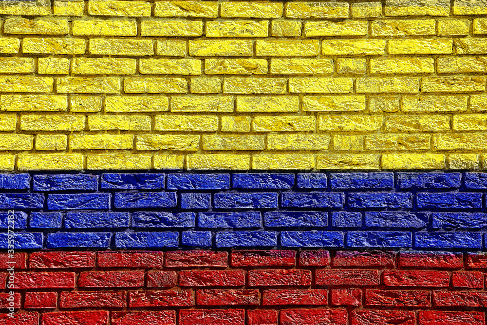 Colorful background and texture depiction of country flag on a brick wall. Colorful background and texture depiction of country flag on a brick wall.