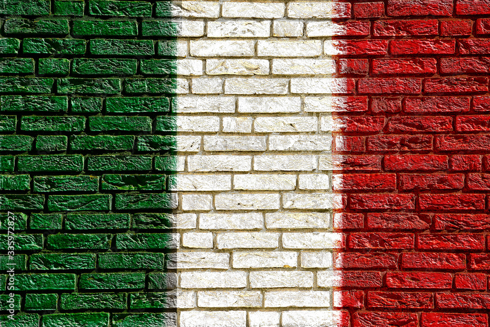 Colorful background and texture depiction of country flag on a brick wall. Colorful background and texture depiction of country flag on a brick wall.