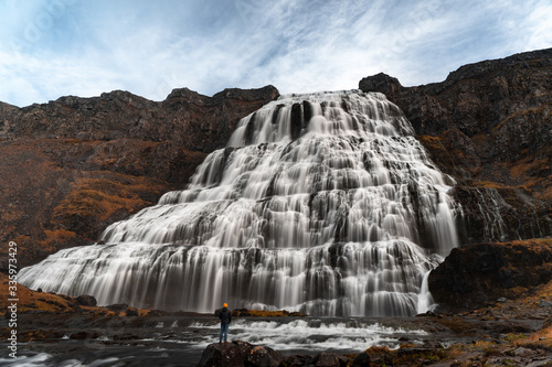 Cascade waterfall Dynjandi in Icelandic Westfjords during autumn