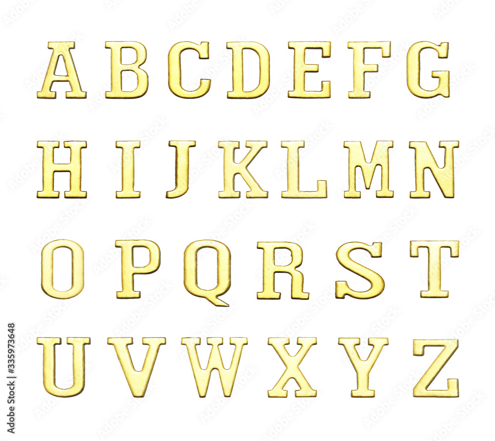 Letter A - Z from Gold solid alphabet isolated on white background, This has clipping path. Letter A - Z from Gold solid alphabet isolated on white background, This has clipping path.