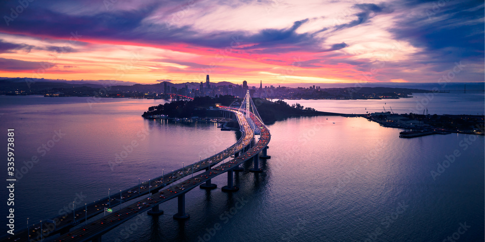 Aerial view of San Francisco Oakland Bay Bridge