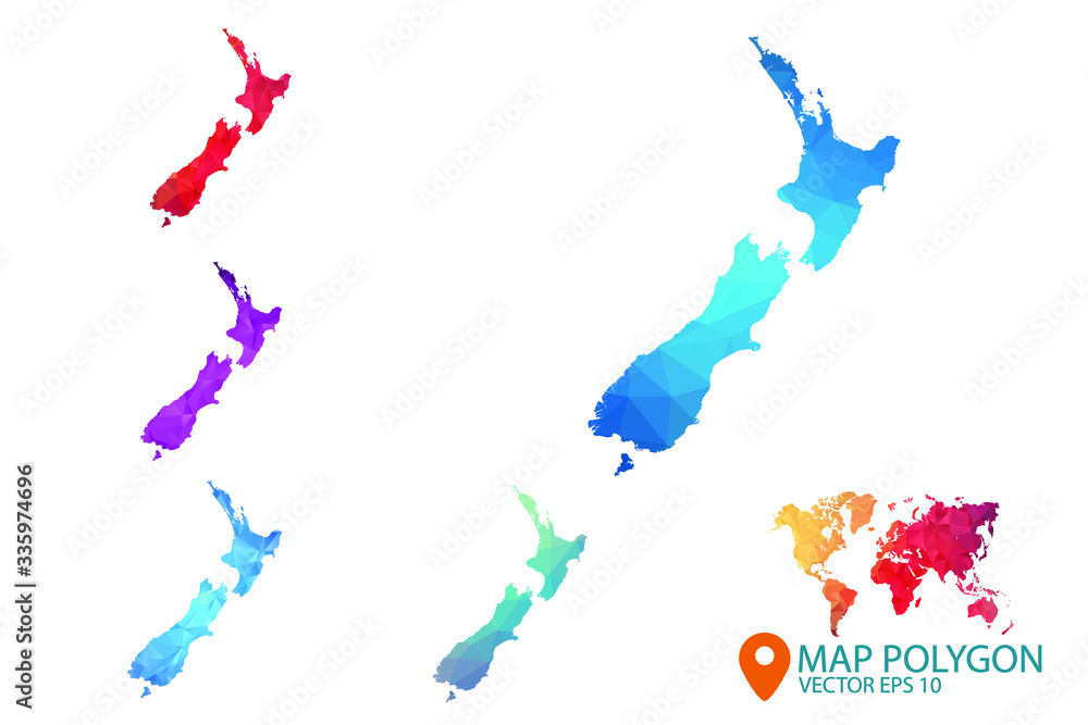 New Zealand Map - Set of geometric rumpled triangular low poly style gradient graphic background , Map world polygonal design for your . Vector illustration eps 10.