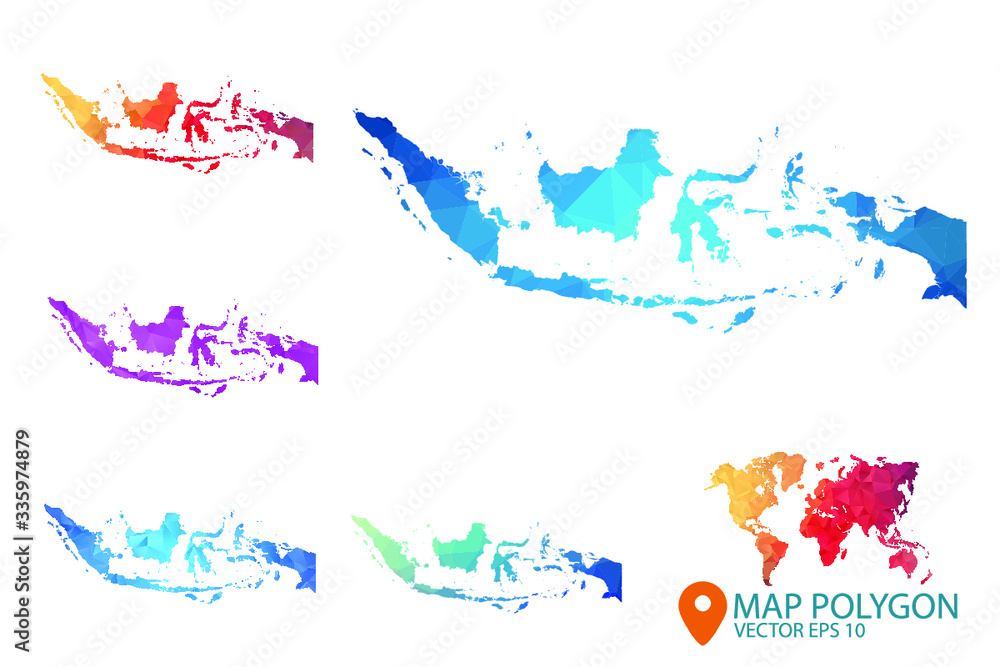 Indonesia Map - Set of geometric rumpled triangular low poly style gradient graphic background , Map world polygonal design for your . Vector illustration eps 10. Indonesia Map - Set of geometric rumpled triangular low poly style gradient graphic background , Map world polygonal design for your . Vector illustration eps 10.