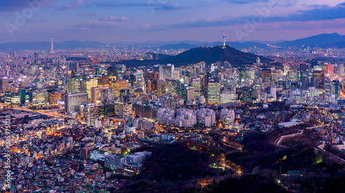 Sunset of Seoul City Skyline,South Korea. © CJ Nattanai