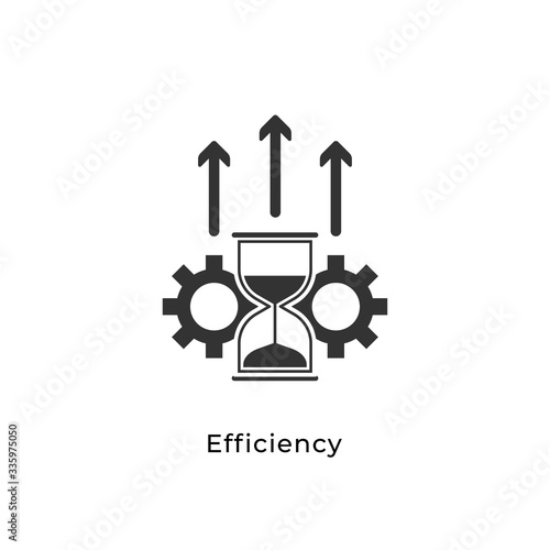 Efficiency icon concept. Hourglass, gear and rise arrow symbol isolated with white background. can be used for website, mobile, ui. Simple element vector illustration
