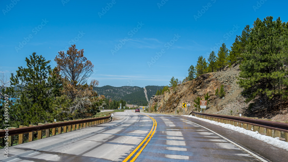A long way down the road of Spearfish Canyon Scenic Byway, South Dakota A long way down the road of Spearfish Canyon Scenic Byway, South Dakota