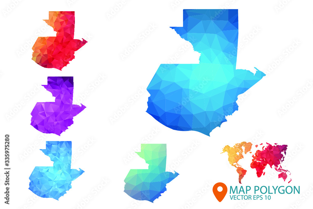 Guatemala Map - Set of geometric rumpled triangular low poly style gradient graphic background , Map world polygonal design for your . Vector illustration eps 10. Guatemala Map - Set of geometric rumpled triangular low poly style gradient graphic background , Map world polygonal design for your . Vector illustration eps 10.