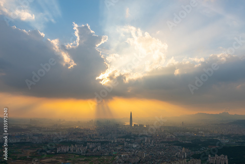 Photography Sunset of Seoul City Skyline,South Korea.