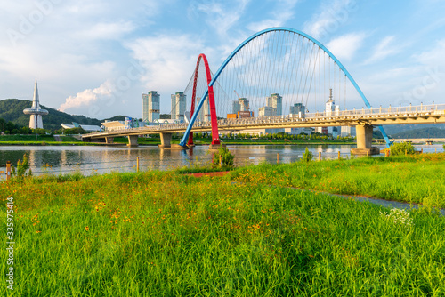 Colorful bridge and reflection Expo Bridge in Daejeon, South Korea. photo