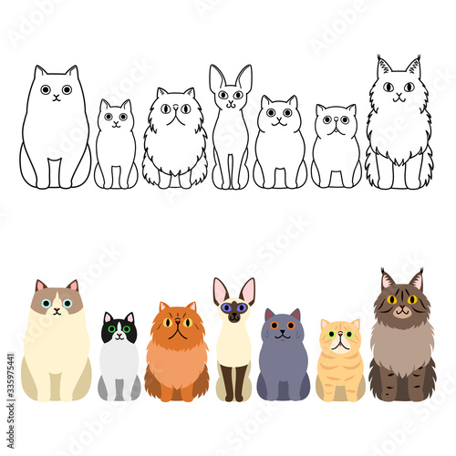 cute cartoon cats border set, full body