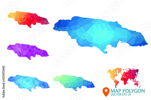 Jamaica Map - Set of geometric rumpled triangular low poly style gradient graphic background , Map world polygonal design for your . Vector illustration eps 10.
