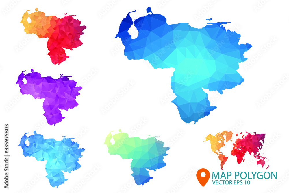 Venezuela Map - Set of geometric rumpled triangular low poly style gradient graphic background , Map world polygonal design for your . Vector illustration eps 10.