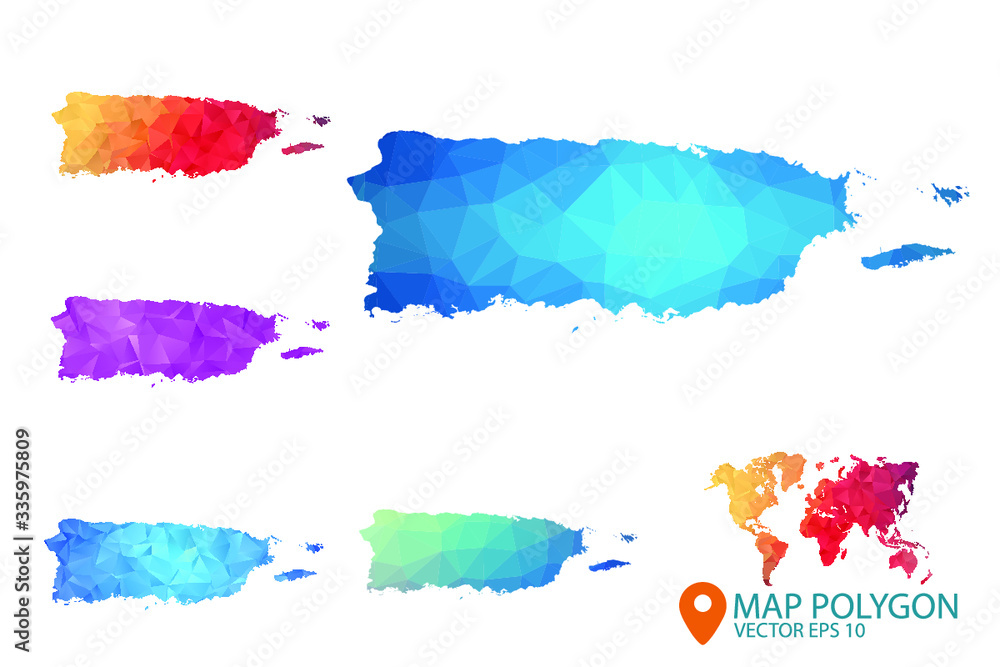 Puerto Rico Map - Set of geometric rumpled triangular low poly style gradient graphic background , Map world polygonal design for your . Vector illustration eps 10.
