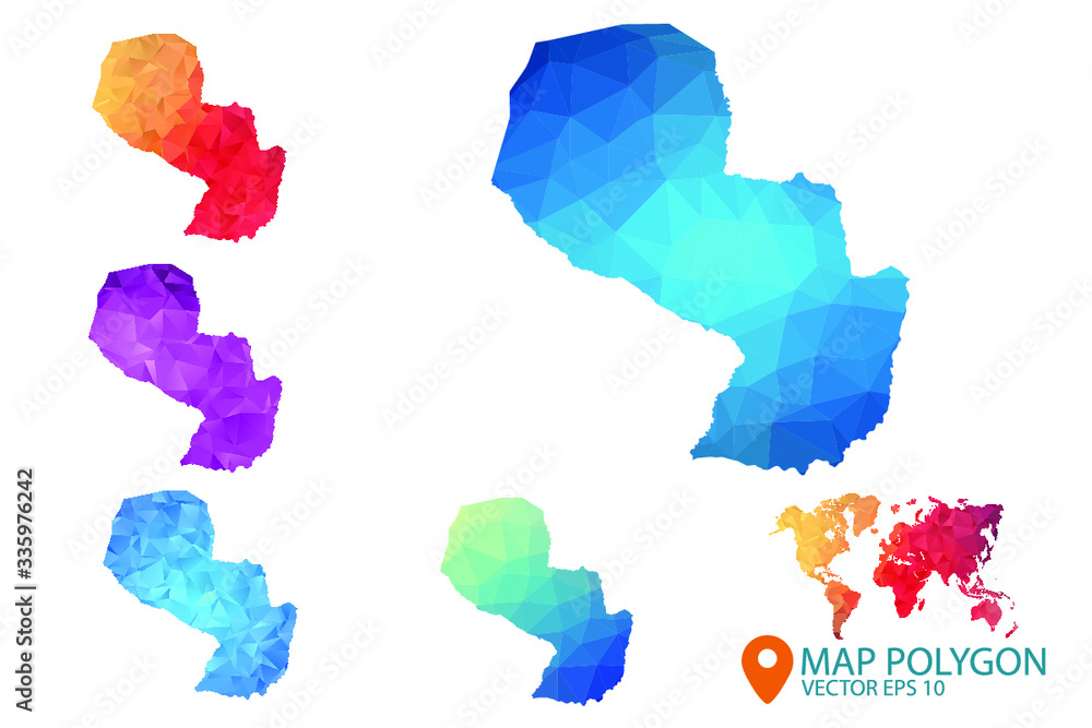Paraguay Map - Set of geometric rumpled triangular low poly style gradient graphic background , Map world polygonal design for your . Vector illustration eps 10. Paraguay Map - Set of geometric rumpled triangular low poly style gradient graphic background , Map world polygonal design for your . Vector illustration eps 10.