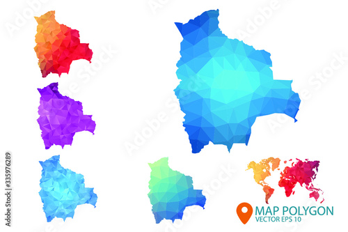 Bolivia Map - Set of geometric rumpled triangular low poly style gradient graphic background   Map world polygonal design for your . Vector illustration eps 10.