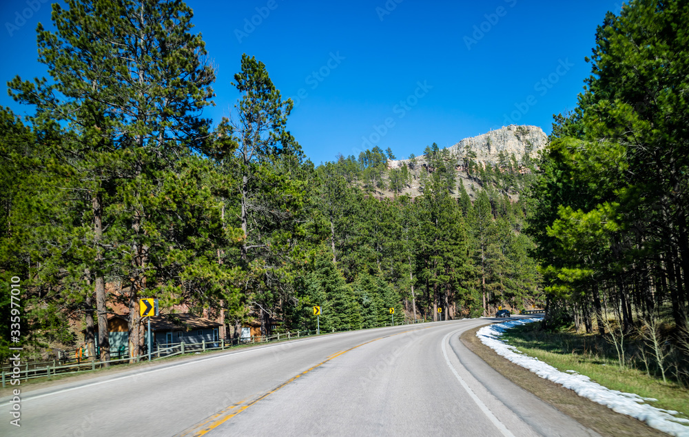 A long way down the road of Spearfish Canyon Scenic Byway, South Dakota