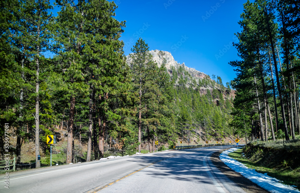 A long way down the road of Spearfish Canyon Scenic Byway, South Dakota