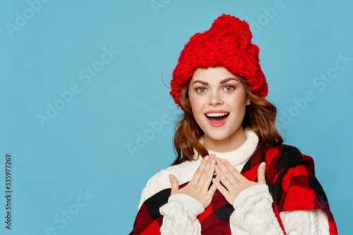 young woman in santa hat