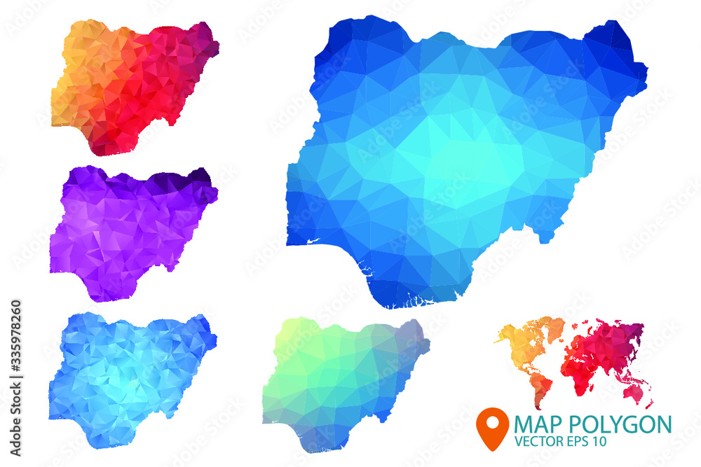 Nigeria Map - Set of geometric rumpled triangular low poly style gradient graphic background , Map world polygonal design for your . Vector illustration eps 10.