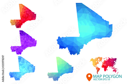 Mali Map - Set of geometric rumpled triangular low poly style gradient graphic background , Map world polygonal design for your . Vector illustration eps 10.