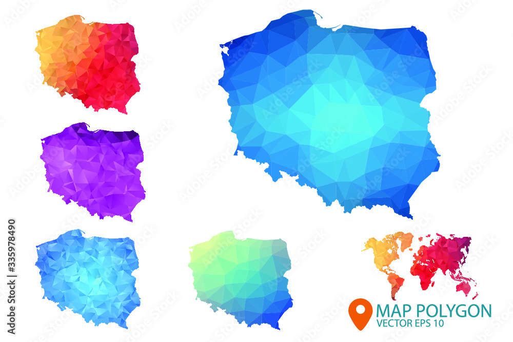 Poland Map - Set of geometric rumpled triangular low poly style gradient graphic background , Map world polygonal design for your . Vector illustration eps 10.