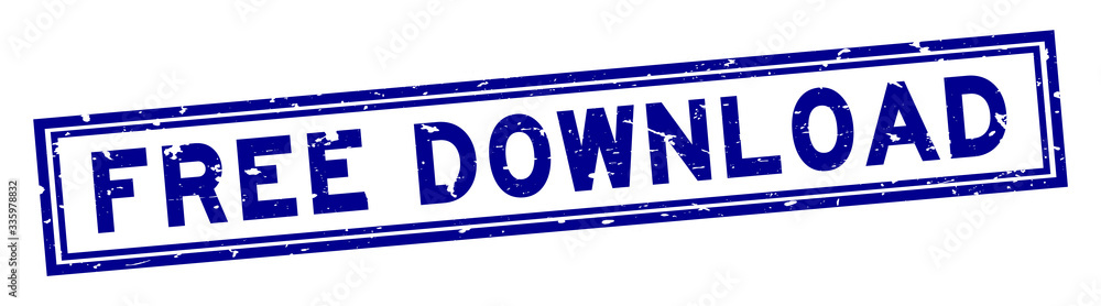 Grunge blue free download word square rubber seal stamp on white background