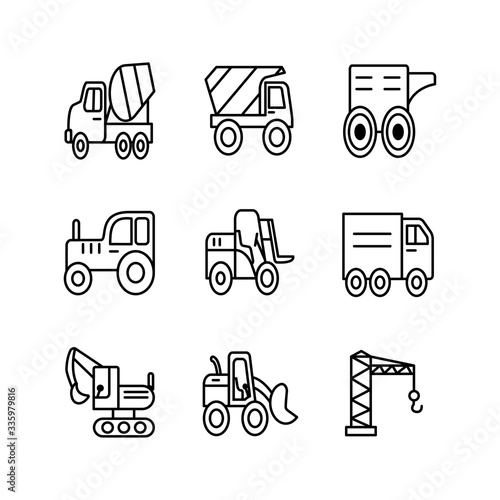 mining machinery end equipment line icon set