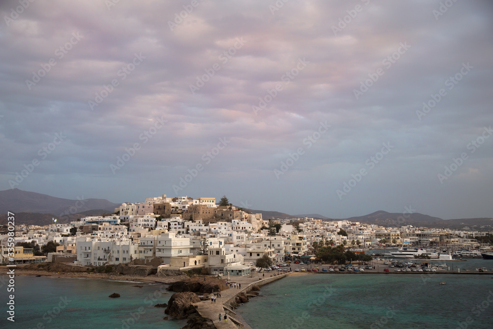 Naxos island and a pier in the cyclade