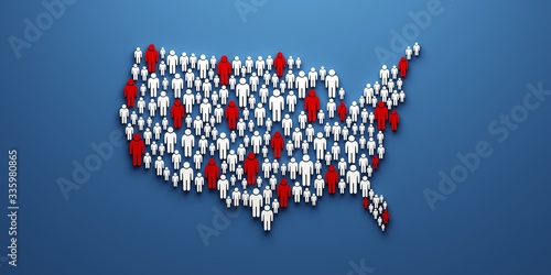 USA pandemic map of people location. Prevention and education background illustration. 3D Render illustration