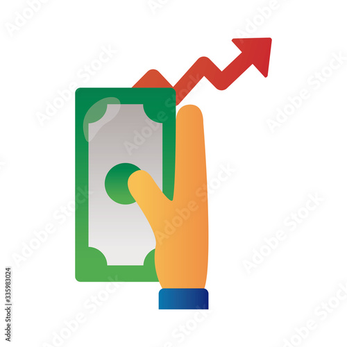 hand with bill arrow up infographic degradient style