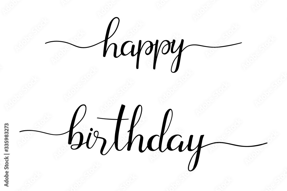 Happy birthday brush hand lettering text isolated