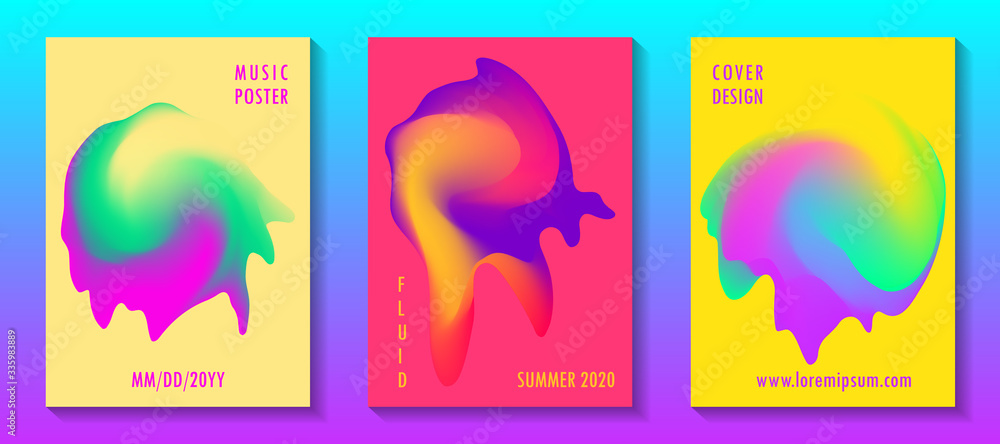 Summer disco party posters, colorful fluid liquid shapes
