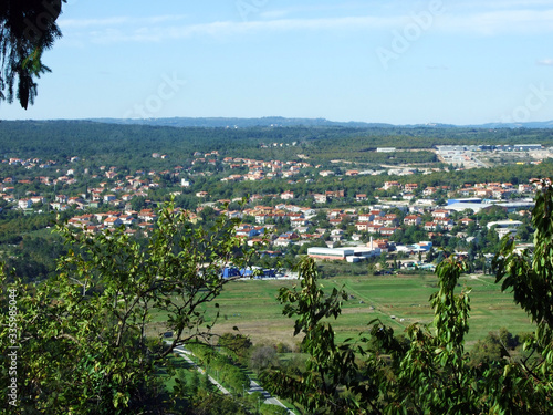Panorama of the newer part of the town from the lookout on the old town of Labin - Istria, Croatia (Panorama na noviji dio gradskog naselja sa vidikovca na starom gradu Labinu - Istra, Hrvatska) photo