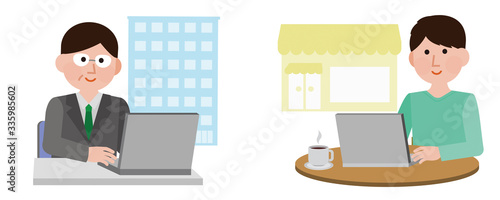 リモートワーク　会社　男性　イラスト