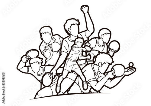 Group of Ping Pong players, Table Tennis players action cartoon sport graphic vector.