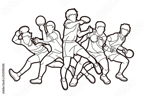 Group of Ping Pong players  Table Tennis players action cartoon sport graphic vector.