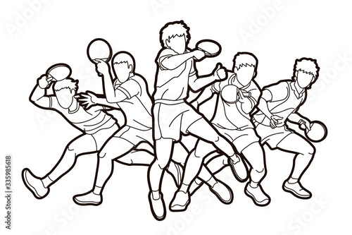 Group of Ping Pong players, Table Tennis players action cartoon sport graphic vector.