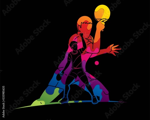 Group of Ping Pong players, Table Tennis players action cartoon sport graphic vector.