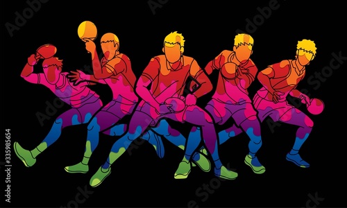 Group of Ping Pong players, Table Tennis players action cartoon sport graphic vector.