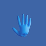 A blue medical glove on the plain background